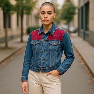 Vintage Le Lis Blanc Brazilian Bohemian Denim Trucker Jacket Size Med